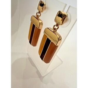 Uncas Int Gold Blush Amber Dangle Earrings Resin Wood Earth Tones 2" Vendor Smpl